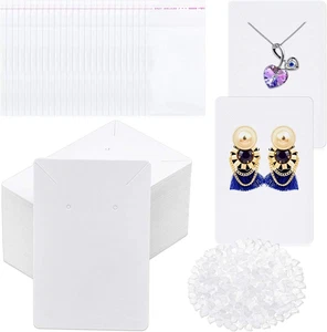 Anezus White Earring Packaging Kit - 400 Pcs with Display Cards, Self-Sealing Ba - Picture 1 of 12