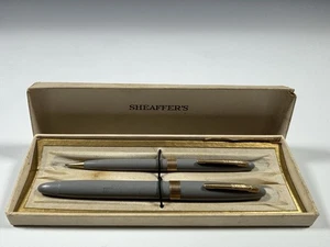 Vintage Sheaffer's Zementgrau & Goldfarben Schnorchel Füllfederhalter und Bleistift - Bild 1 von 7