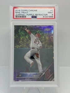 2016 Topps Chrome Refractor #1 - Mike Trout - Jumping - PSA 9 - ser# /275 - SP - Bild 1 von 2