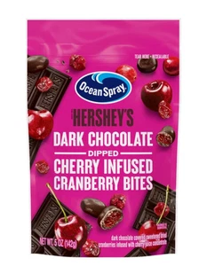 🟠 New Ocean Spray Hershey’s Dark Chocolate Dipped Cherry Cranberry Bites 5oz - Picture 1 of 2