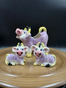 Vintage THAMES handbemalt lila Kuh Milchkännchen und Salz/Pfefferstreuer Set - Bild 1 von 21