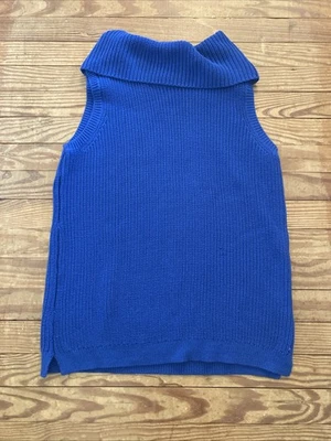 Talbots Women's M Sleeveless Turtleneck Cable Knit Sweater Cobalt Blue - Image 1 of 4