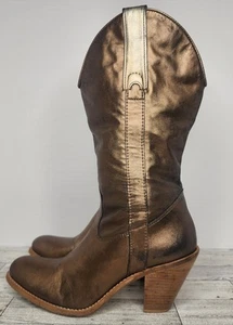 Jessica Simpson Fashion Metallic Gold Western Style Cowgirl Boots Size 7.5 - Picture 1 of 20