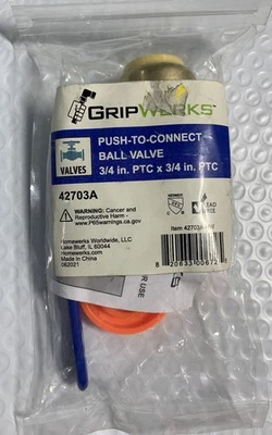 Gripwerks 3/4 in. Push-to-Connect Ball Valve, Quarter-Turn Operation 42703A - Image 1 of 3