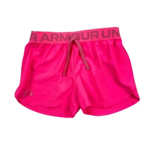 Under Armour Girls HeatGear Athletic Shorts Pink Loose Fit Logo Waistband YMD - Picture 1 of 9