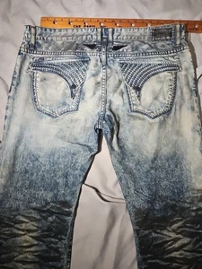 Robins Jeans Mens 42x35 Blue Distressed Grunge Long Flap Rhinestone Jeweled  - Picture 1 of 22