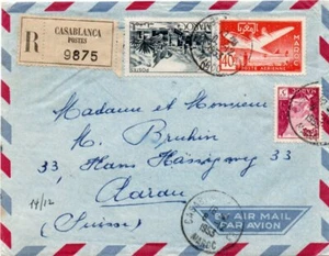MOROCCO: Registered airmail cover to Switzerland 1953. Arr.canc. - Picture 1 of 2