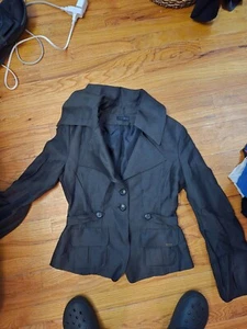 IKKS Womens Cotton Collared Two POCKET Button Up Blazer Jacket Gray Size 38 - Picture 1 of 3