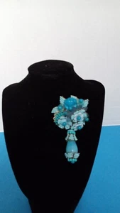 Vintage Turquoise Brooch Beaded Floral Dangle Pin Statement Jewelry - Picture 1 of 6
