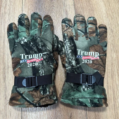 Men's TRUMP 2020 Camo Gloves American Flag Camoflauge Fleece Cold Weather - Image 1 of 4