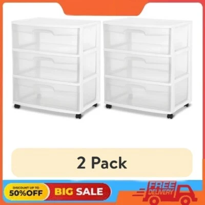 (Paquete de 2) Carro ancho de 3 cajones Sterilite blanco Foto 1 de 4