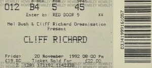 Cliff Richard - Wembley, London, UK (1992) Original Concert Ticket - Imagen 1 de 4