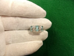 ELEGANT LADY'S STERLING SILVER, LIGHT GREEN/BLUE AQUAMARINE & WHITE TOPAZ RING - Picture 1 of 16