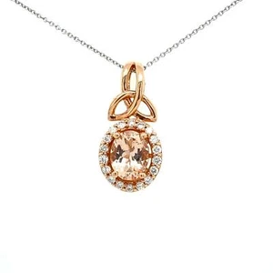 9x7MM Oval Morganite and Diamond Halo Flower Top Pendant | Rose Gold 14k Pendant - Picture 1 of 4