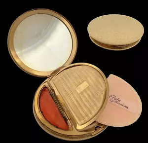 Anni '40 ✨ RARA PELLE DI STRUZZO ✨ SPECCHIO COSMETICO COMPATTO CERCHIO ✨ ELIGN AMERICAN - Foto 1 di 24