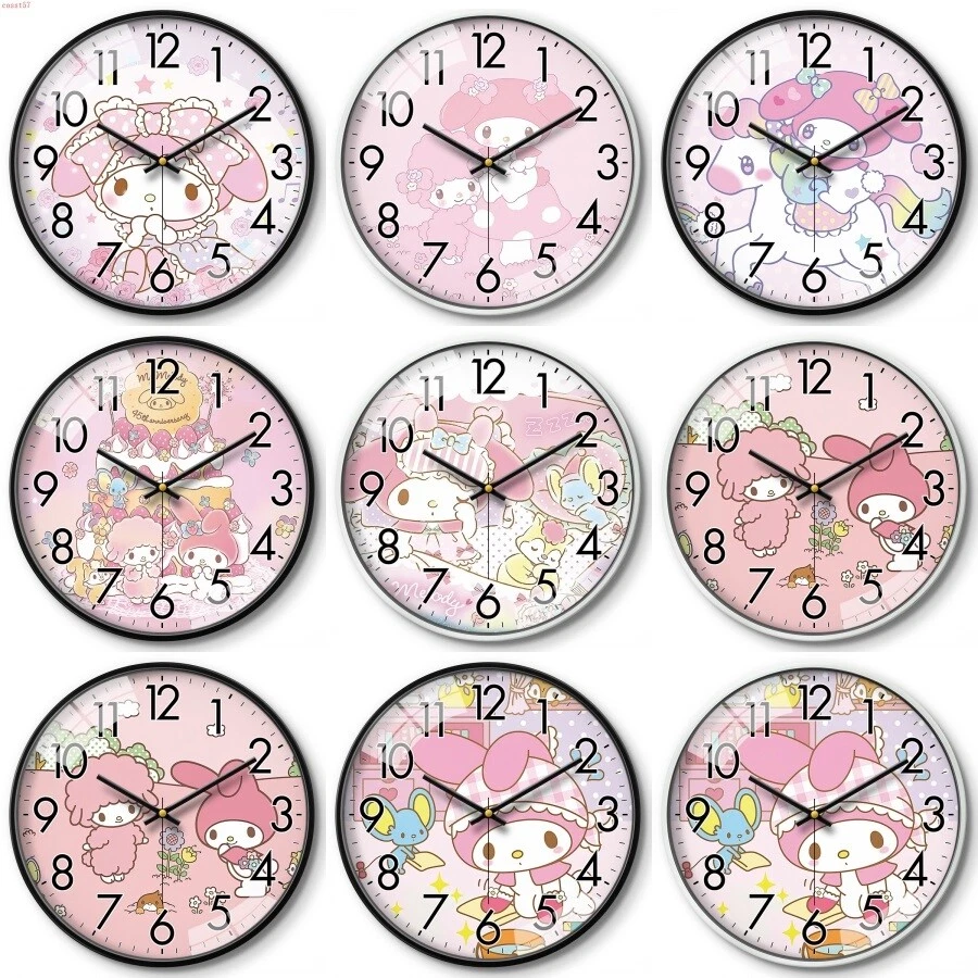 Reloj de pared de dibujos animados My Melody habitación infantil sala decoración del hogar reloj silencioso redondo 12/14" Foto 1 de 4