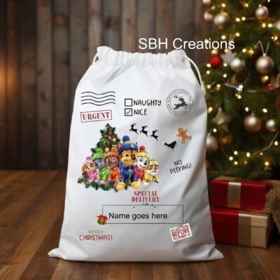 Christmas Santa Paw Patrol Bag Gift Sack Presents Bag | Name on Sack Included - Image 1 of 2