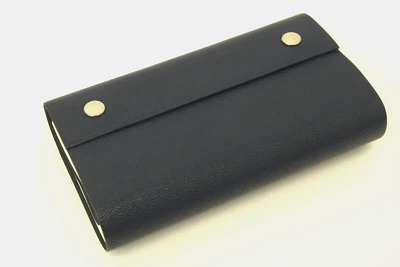 Auténtico folleto de cuero azul marino oscuro anillo clip plegable planificador escritorio oficina accesorio Foto 1 de 4