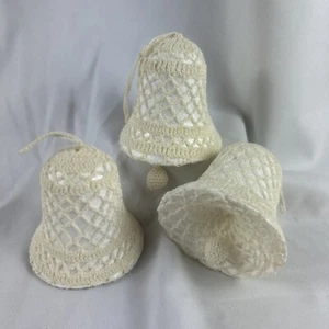 Christmas Bell Ornaments Set Of 3 Cream White Styrofoam Handmade Crochet 2.5” - Picture 1 of 6