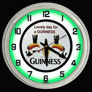 16" GUINNESS Beer Sign Green Neon Clock - Picture 1 of 2