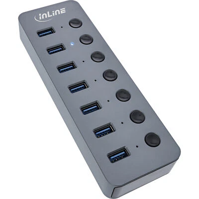 InLine® USB 3.2 Gen.1 Hub, 7-Port, mit Schalter, Aluminium, grau, mit Netzteil - Bild 1 von 2