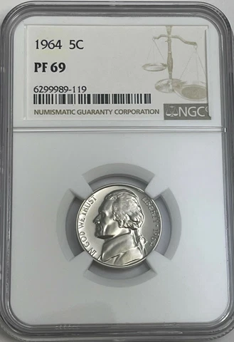 1964 NGC PF69 PROOF THOMAS JEFFERSON NICKEL 5C EXCELLENT EYE APPEAL WHITE LABEL Cover