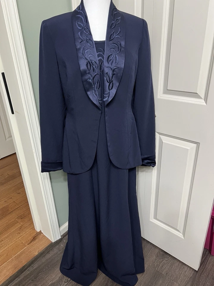 Ash-Ree Design 女式 2 件长礼服带夹克蓝色正式婚礼礼服,尺寸 11/12 — 第 1/4 张图片