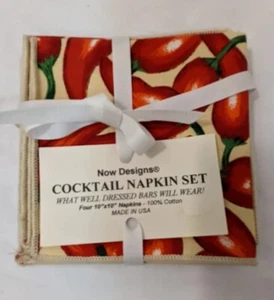 4 New CHILI PEPPER Cloth Cocktail Napkins 10" square GIFT SET Vegetable peppers - Picture 1 of 7