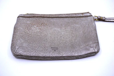 Bolso sin asas billetera con cremallera alrededor brillante metálico dorado fósil Foto 1 de 4