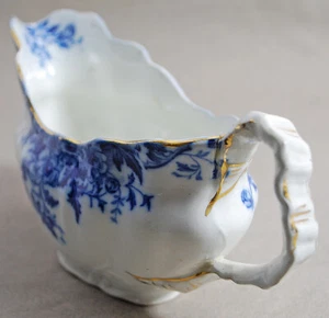 Vintage Keramik Sauciere blau weiß gold Bandgriff - Bild 1 von 9