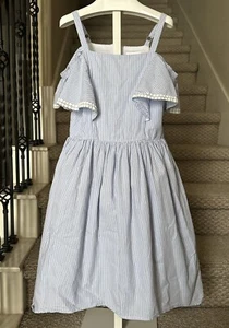 BGBG Girls Off-Shoulder Summer Dress Size 12 White Stipe/Blue Easter Spring - Picture 1 of 7