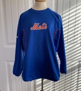 MLB NY Mets Mens Sweatshirt Medium Majestic Therma Base Crew Pullover Authentic
