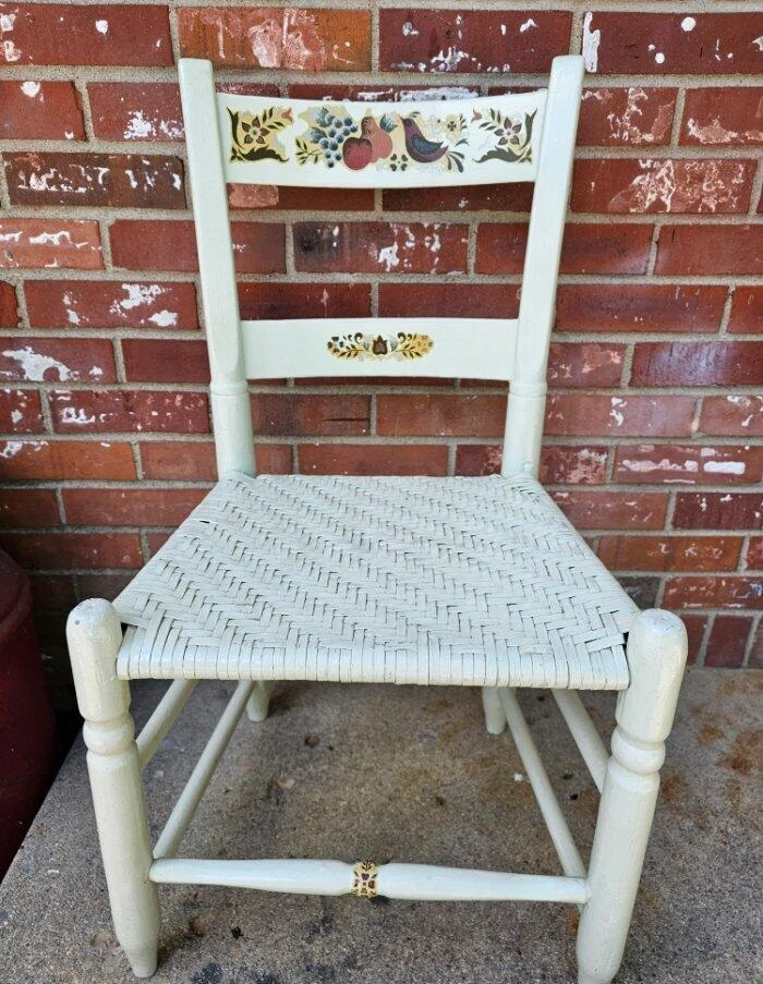 古董阿米什摇椅梯背编织柳条座椅白色 — 第 1/4 张图片