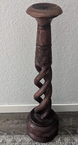 Large Twisted Spiral Carved Wooden Candlestick/Holder 23.75" - Picture 1 of 9