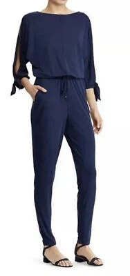Ralph Lauren Women's Navy Slit-Sleeve Jersey Jumpsuit Size 3XL  Pockets Stretch - Image 1 of 4