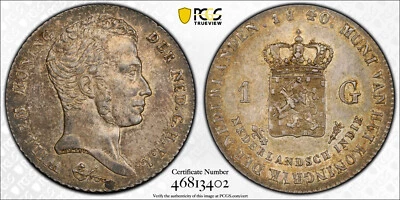 Netherlands East Indies (Dutch Colony) Gulden 1840 Utrecht PCGS AU55 Willem I - Image 1 of 3