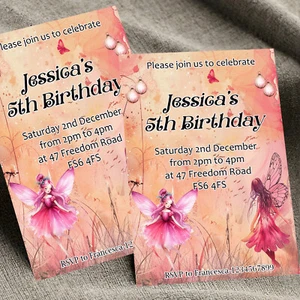 Personalised Pink Fairy  Birthday Party Invitations  Party Invites A6 Girls x10 - Picture 1 of 4