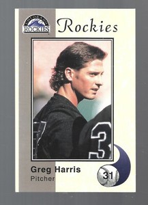 1994 Colorado Rockies Police VG Greg Harris Baseball Kansas City Life Insurance