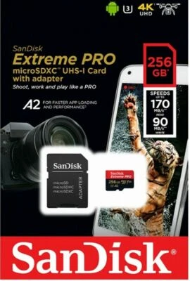 SanDisk 256GB microSDXC Extreme Pro 170MB/s U3 A2 V30 256G microSD SDSQXCZ-256G - Image 1 of 3