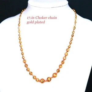 Silver Gold Plated Beaded Chain Choker Necklace Heart Pendant kapa Uk - Picture 1 of 3