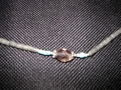 Collier mit grauen und türkisen Perlen und Rauchkunststein - Bild 1 von 2