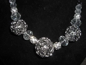 Collana sfera massiccia argento strass perle di vetro - Foto 1 di 1