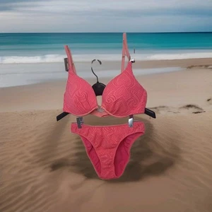 Traje de baño vintage años 90 Venus coral malla crochet bikini pierna alta L con aros D - Imagen 1 de 10