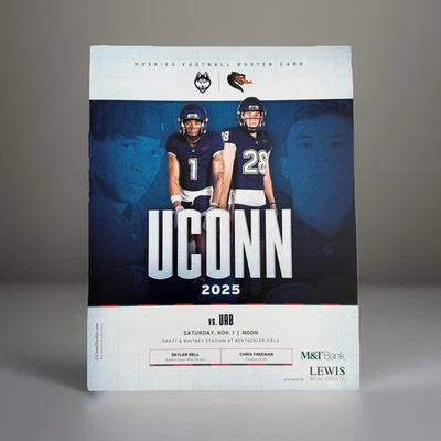 2025 UCONN FOOTBALL ROSTER CARD CONNECTICUT HUSKIES VS UAB BELL FREEMAN 11/1 SGA - Image 1 of 3
