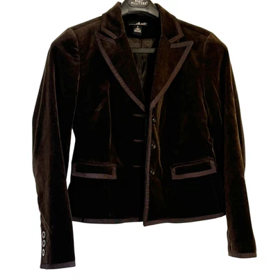 Y2K 巧克力棕色灯芯绒西装外套夹克尺寸 6 | Dark Academia 马术 — 第 1/4 张图片