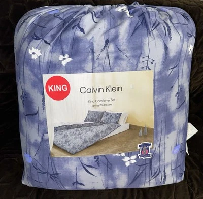 JUEGO DE 3 FUNDAS EDREDÓN CALVIN KLEIN KING AZUL PRIMAVERA FLORES SILVESTRES JACINTO Foto 1 de 4