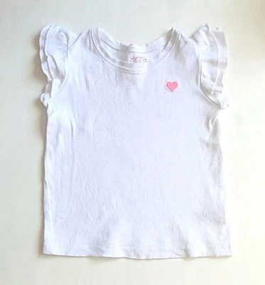 Carters White T Shirt Pink Heart Embroidery Ruffle Sleeve Girls Size 5 Cute - Image 1 of 4