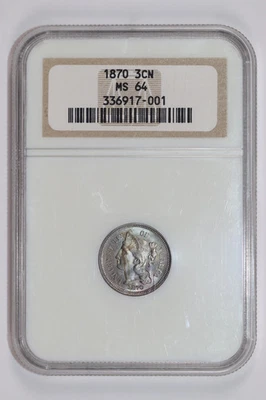 1870 THREE CENT NICKEL NGC MS64 GORGEOUS RAINBOW OBVERSE - Image 1 of 2