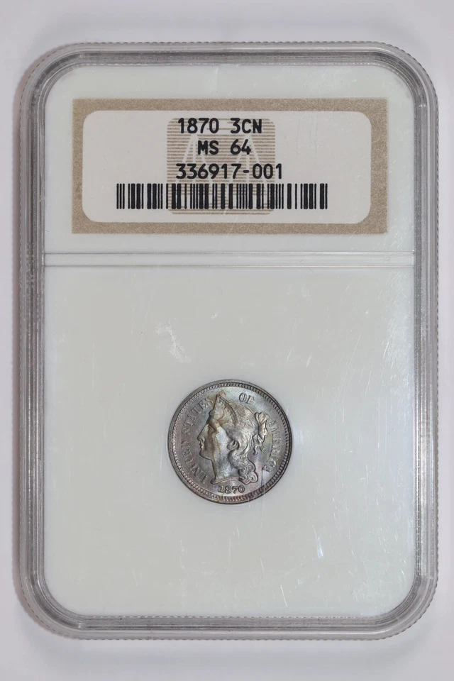 1870 THREE CENT NICKEL NGC MS64 GORGEOUS RAINBOW OBVERSE - Image 1 of 2