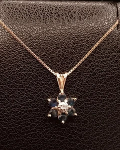 14k Gold Sapphire & Diamond Pendant Necklace - Picture 1 of 4